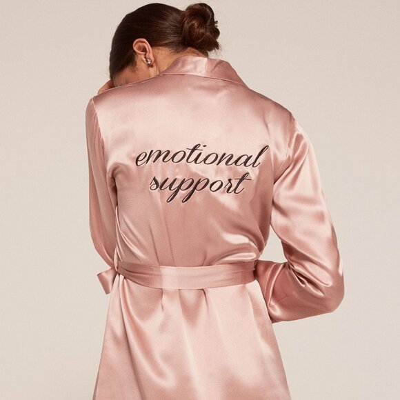 REFORMATION Mini ROBE S 100% SILK Blush Pink Emotional Support Embroidery NEW - Picture 5 of 8